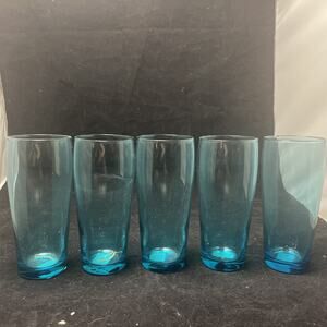 New SET OF (5) Cristar SKY BLUE Water Glass Tumblers 16 oz MCM